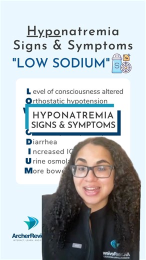 41K views · 559 reactions | Here's a nursing mnemonic to remember the signs and symptoms of hyponatremia...these clients have "LOW SODIUM"! ⬇️蓼 So far this year, just over 50% of all nursing students have used Archer Review with 99% passing their NCLEX®. Visit archerreview.link/sure-pass to get access to the resources you need to join them in NCLEX® success! #passnclex #nursingschool #nclextips #futurenurse #newgradrn #nclexsuccess | Archer NCLEX Review | Facebook
