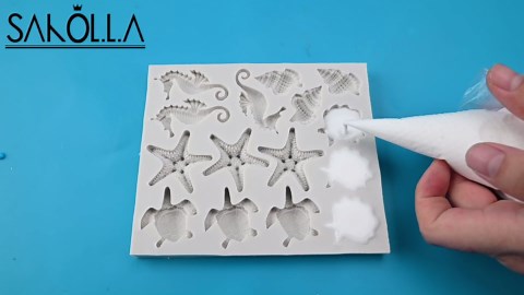 Sakolla Marine Theme Fondant Silicone Molds, Seashell, Conch, Seahorse, Starfish, Tortoise Silicone Mold for Cake Decoration, Chocolate Candy Sugar Craft