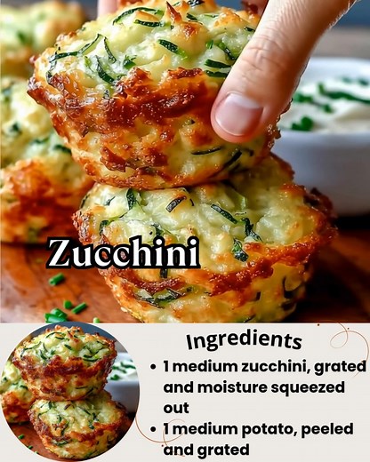 Crispy Parmesan Zucchini Potato Muffins 🕒 Prep Time: 15 min | Cook Time: 25 min | Total Time: 40 min Ingredients 1 medium zucchini, grated and moisture squeezed out 1 medium potato, peeled and grated 1 cup grated Parmesan cheese ½ cup all-purpose flour 2 large eggs ¼ cup green onions, chopped (optional) ½ tsp garlic powder ½ tsp onion powder ½ tsp salt ¼ tsp black pepper ¼ tsp paprika Cooking spray or olive oil (for greasing muffin tin) Instructions Preheat oven to 375°F (190°C). Lightly grease