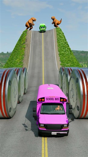 Colourful School Buses vs Hydraulic Crush - BeamNG.drive