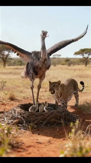 Emu Unleashes Fury — Dares to Take On a Leopard to Protect Her Chicks!