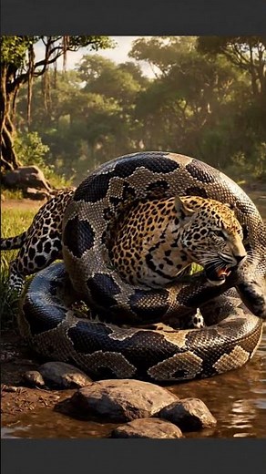 Can the Leopard Break the Anaconda's Deadly Grip? Unbelievable Fight!#Shorts #Wildlife #Nature