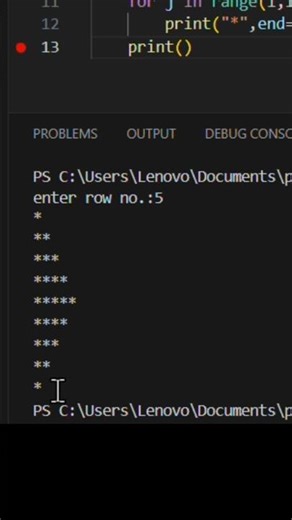 pattern in python |#python #learning #coding #shorts #trending
