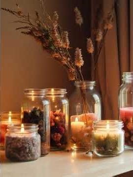 Cozy Fall Window Décor with Jar Candles and Dried Flowers #FallWindowDecor