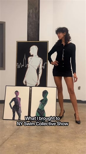 Lorena Garcia on Instagram: "These pieces where inspired by poses from modeling shows I’ve been a part of🕺🏽What prompted me to make these pieces was being invited to model and show my art at NY Swim Collective show over the summer. I was excited to make these because I had never made art about fashion up until this point! Anddd of course I included a mirror piece because how else are you suppose to check your fit at a fashion show 💁🏻‍♀️🤷‍♀️ The two smaller works shown were SOLD the next mon