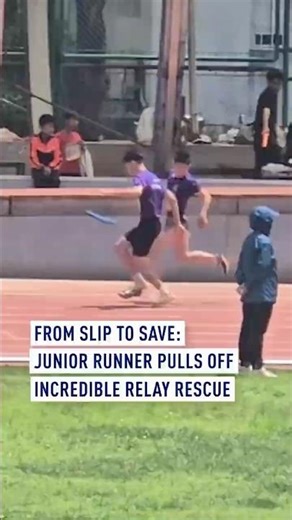 From slip to save: Junior runner pulls off incredible relay rescue