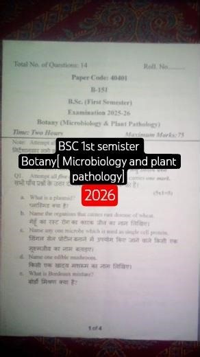 BSC 1st Semister question paper Botany[ Microbiology and plant pathology]