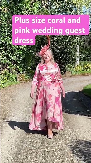 Plus size coral and pink dress for wedding guest , ladies day at the races or mother of the bride