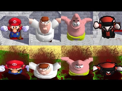 All Characters in Super Mario 64 falling down Compilation