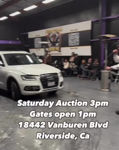 Saturday & Sunday Public Car Auction 3pm Gates open 1pm for early preview Si hablo espanol 18442 Vanburen blvd. Riverside, Ca 92508 (If you are in a different state and would like shipping we now also have our online auctions at 4pm (PST) Tuesday & Thursday @ Autoauctionsnearme.com PH0NE - 909 333 8413 Follow us on our instagram and tick tock pages @auction_liquidators @auto_auctions_near_me Bidding Starts 3pm Saturday Gates open 1pm Auction is 3 hours so if your late it’s ok- Address: **18442 V