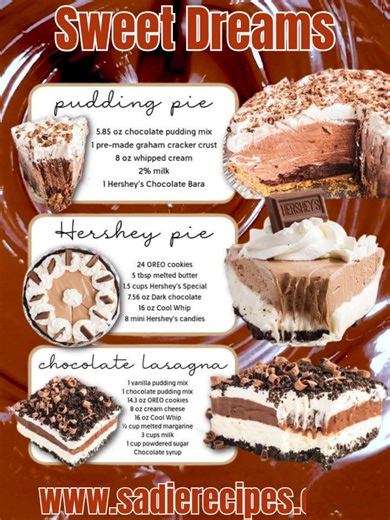 🍫✨ Chocolate Desserts Everyone Is Dreaming Of! Rich, creamy, and downright irresistible — these chocolate desserts are the definition of pure indulgence! Whether you’re a die-hard chocoholic or just craving something sweet, these recipes will make your dessert table unforgettable! 🍰💭 🥧 1️⃣ Chocolate Pudding Pie Smooth, creamy, and easy to make — this pie is pure comfort in every bite! 🤎 Ingredients: 1 (9-inch) graham cracker crust 1 (5.1 oz) box instant chocolate pudding mix 2 cups cold mil