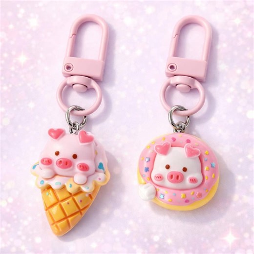 Cute Piggy Donut Ice Cream Keychain Set, Kawaii Pig Keychain, Pink Bag Charm, Gift for Kids & Girls ,6.5 Cm - Etsy