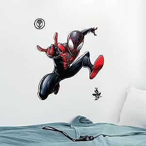 Wall Palz Marvel Miles Morales Wall Decal - Marvel Wall Stickers with 3D Augmented Reality Interaction - 21" Spider-Man Peel and Stick Bedroom Decor