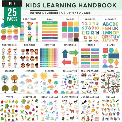 Printable Kids Learning Handbook Posters | Educational Classroom Posters | Preschool Wall Art | Kids Room Decor | Preschool Curriculum - Etsy