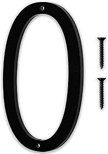 Discovered Designs 5" (0) Modern Address House Numbers for Outside - Easy to Install 3D Matte Black Acrylic Individual Numbers for Address on House, Weatherproof No Rust, Made in USA, Includes 2 - 3/4" Screws, Door Mailbox Number Home Address Number