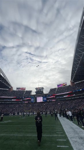 Earlier today 2 Navy EA-18 Growler Jets from the VAQ-209 Star Warriors Fighter Squadron out of Naval Air Station Whidbey Island flew over a sold out Lumen Field during the National Anthem! U.S. Navy | Seattle Seahawks