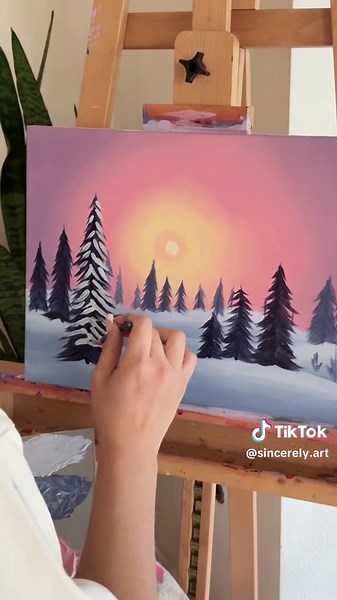 Acrylic painting for beginners. ❄️ Class packages now on sale, learn how to paint this piece with me. I’ll ship the canvas, palette, custom paints, instruction video & paintbrush pack for you to successfully complete this piece. Link in my bio 🫶🏼 #painting #acrylicpainting #learntopaint #fypシ