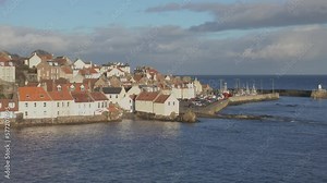Pittenweem, a charming fishing village in the East Neuk of Fife on the East coast of Scotland. Filmed from an elevated position.