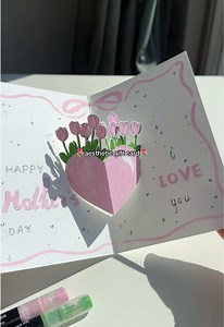 make this tulip pop-up gift card for Mother’s Day with me🌷 #handmadegift #mothersday #giftidea #giftcard #popupcard the tulips and ribbon are soo cutee☺️💕 easy tutorial | mother’s day gift | card idea | handmade card | homemade card