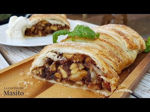 Apple strudel with puff pastry, easy, fast and very rich