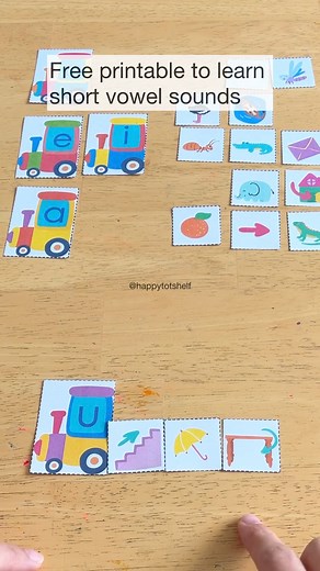 16K views · 50 reactions |  Free printable for your children to learn short vowel sounds! Invite your child to name the pictures and identify the vowel sound it begins with. Place the picture behind the train locomotive with the matching vowel. ⭐️ This printable is part of my Phonics printable pack. Download the printable pack here: https://happytotshelf.com/phonics-activities/ | Happy Tot Shelf - Raising Happy Learners | Facebook