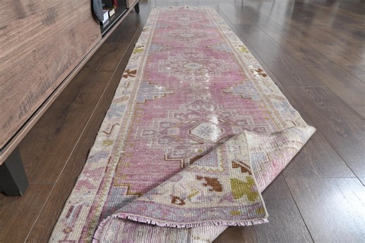 Purple Handmade Turkish Runner Rug: Vintage Modern Oushak Design (2'3x9'8 Ft) - Etsy