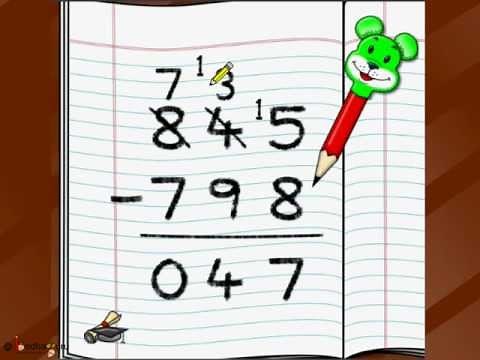 Maths - Three digit subtraction - English