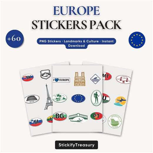 Europe Stickers Pack | European Countries, Landmarks & Travel Icons | PNG Digital Stickers - Etsy