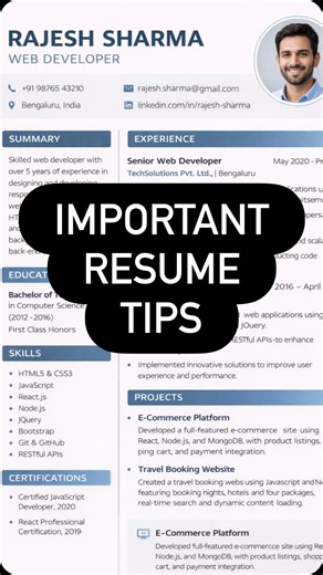 Vamsi Bhavani | Beginners mistakes cheykandi [resume tips, resume, ats resume, ats friendly resume, it jobs] | Instagram