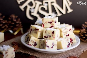 Festive White Chocolate Pecan Cranberry Fudge | Kitchen Mason