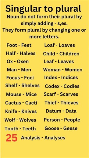 25 singular and plural words | singular and plural | english grammar | Vocabulary #grammarcourse