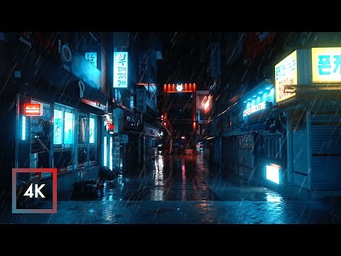 Rainy Night Walk, Busan, South Korea, Biff Square, Rain and City Sounds for Sleep | 4k