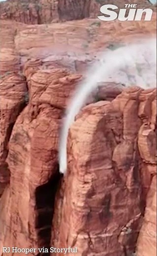 Drone captures rare REVERSE waterfall in South West Utah #shorts