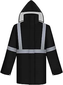 TCCFCCT Men's Reflective Rain Jacket with Hood, Lightweight Waterproof Coat for Safety Work & Outdoor Activities, High Visibility, Durable, 2XL-3XL Black