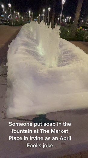 Security had to come clean it up! • • • #aprilfools #aprilfoolsday #prank #pranks #soap #fountain #irvine #irvinemarketplace #marketplace #fountains #damnkids