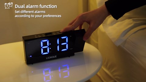 LIORQUE Projection Alarm Clock for Bedroom, Radio Alarm Clock with Projection on Ceiling, Dual Alarm, Snooze, 12/24H, Infinite Brightness Adjustment, 2 USB Charging Ports