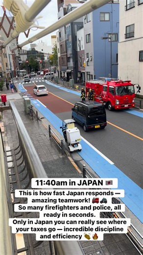 105K views · 2.3K reactions | 11:40am in JAPAN  This is how fast Japan responds — amazing teamwork!  So many firefighters and police, all ready in seconds. Only in Japan you can really see where your taxes go — incredible discipline and efficiency  #japan #onlyinjapan #fblifestyle | Jennifer Muramatsu | Facebook