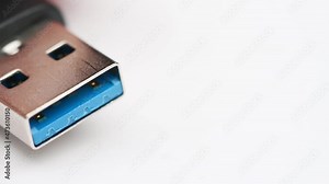 Close up comparison of USB type A type B type C mini micro USB connectors system or connection interface isolated on white background. Transfer information charge for digital camera gadget smartphone Stock Video