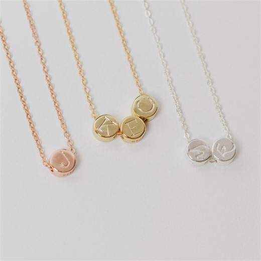 Custom Initial Necklace for Mom, Personalized Disk Pendant With Kids Initials, Delicate Dot Charm in Gold, Sterling Silver, Rose Gold AD065 - Etsy