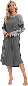 Women's Nightgown, Novelty Sleepshirts O Neck Long Sleeve Sleep Shirt Loose Comfy Pajama Sleepwear S-XXL