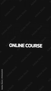 Animated video with 'online course' repeated in a vertical circular loop with black background and various color options.