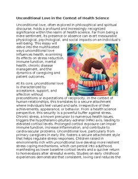 Unconditional Love Health Worksheet for Sub-Plan or Classwork & Homework