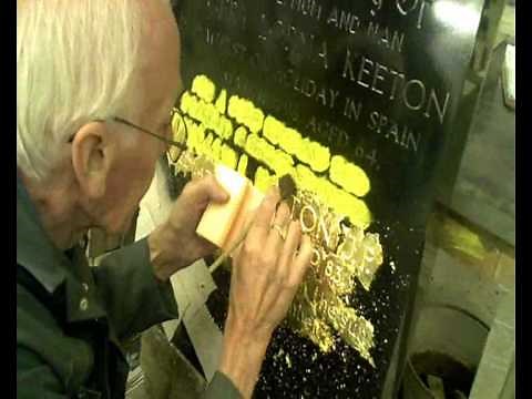 Gilding a black granite Memorial Headstone for Lidsters of worksop.wmv