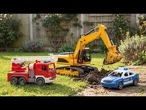 Real Toy Trucks in Action! 🚜 Excavator Digging & Fire Truck Rescue for Kids 🚒