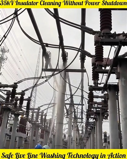 This video shows live line washing of a 35kV insulator using a specialized water jet system. The process allows safe and efficient maintenance without interrupting power supply.#LiveLineWashing #ElectricalSafety #PowerMaintenance #HighVoltage | Bangla Electrical project