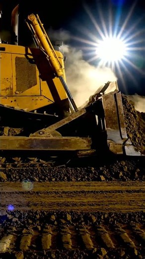 Night Shift Power: Bulldozer Earthmoving Action! 🚧