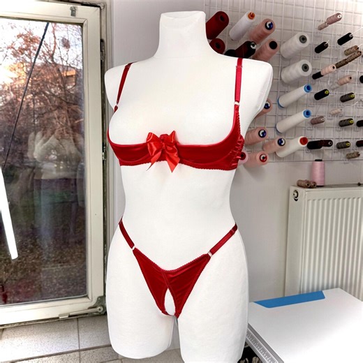 Open Cup Lingerie Set , Shelf Bra & Crotchless Panties - Etsy
