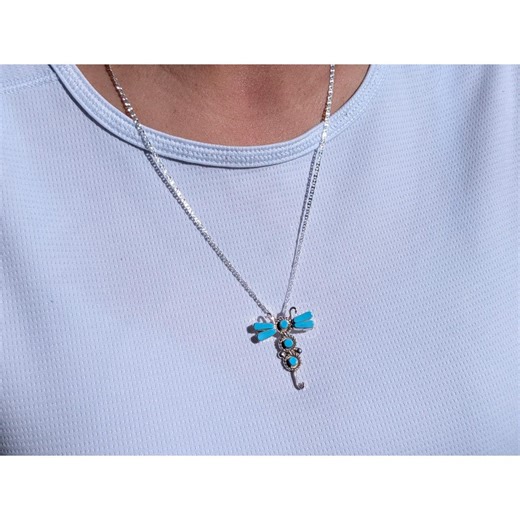 Zuni Turquoise Dragonfly Pendant Necklace Signed J. Neha Mariner Chain 21.5 - Etsy