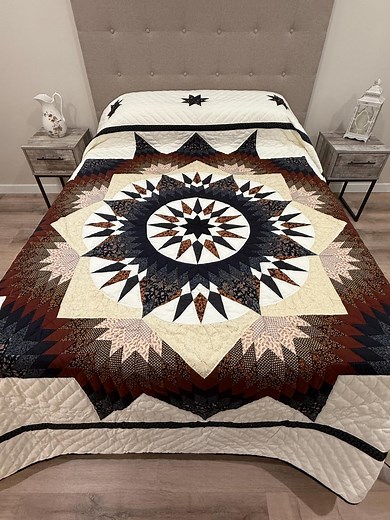 New Amish Compass Star Quilt – Brown & Black – 99x113 – Hand Quilted Heirloom From Lancaster PA - Etsy