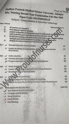 Communication & Educational Technology | MPMSU Previous Question Paper 2025, 2022, 2020 , 2019, 2018